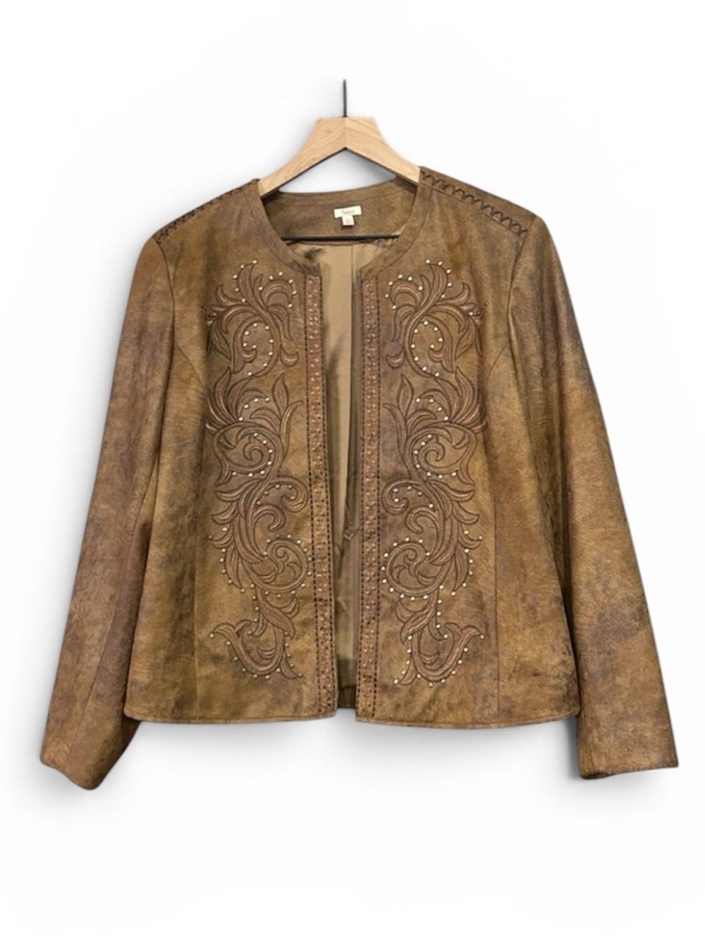 Reba Faux Leather Western Jacket Embroidery Stud Detail Brown Women’s Size Large